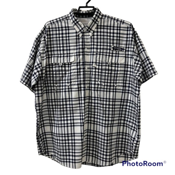 Columbia Super Bahama Mens Gray PFG Plaid Shirt Vented Fishing Gear Size Large - Picture 1 of 12